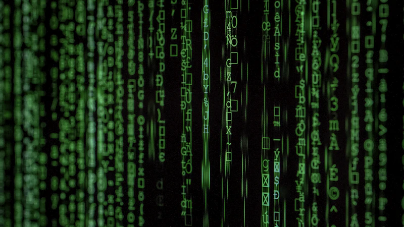Green code on a screen representing encrypted backup data