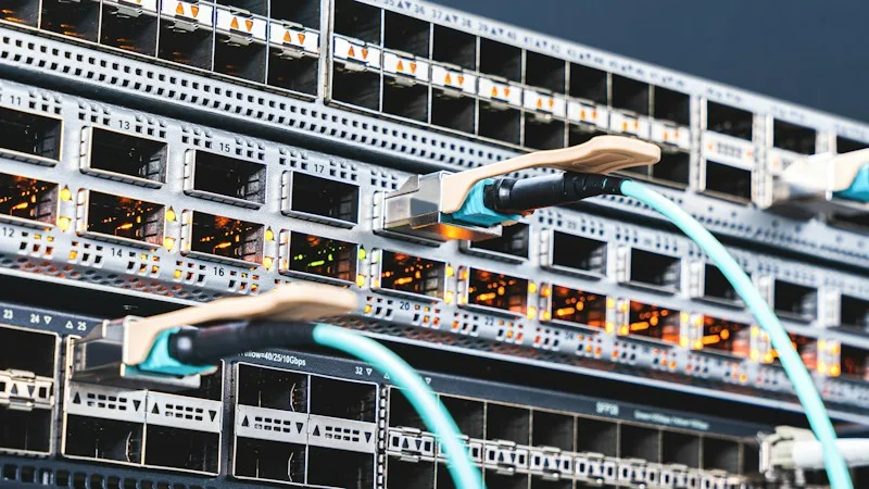 Network cables connected to a server patch panel during an IT project