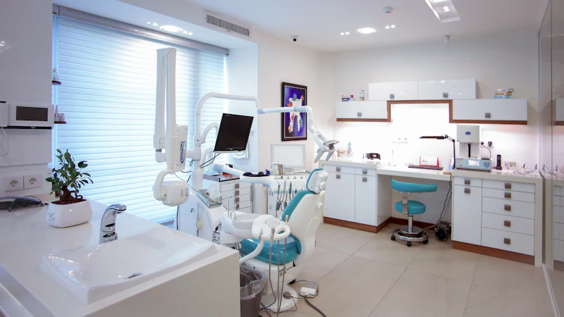 Modern dental office with treatment chair and equipment