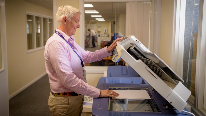 Person using an office copier and printer