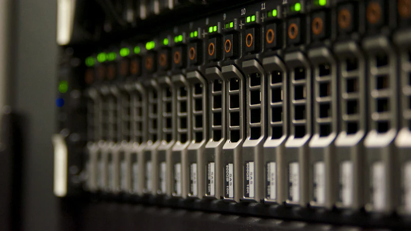 Server rack with status lights in a data center