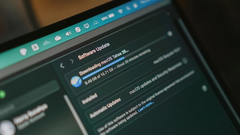 Software update in progress on a laptop screen