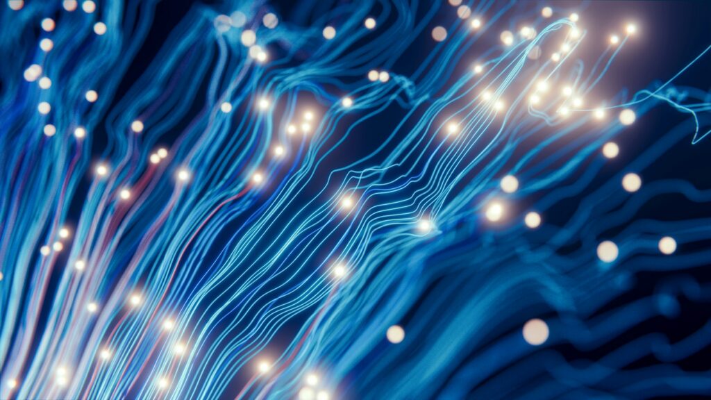 Abstract blue light streams representing data flowing through a network