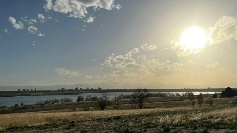 Sun over the reservoir at Cherry Creek State Park in Aurora, Colorado