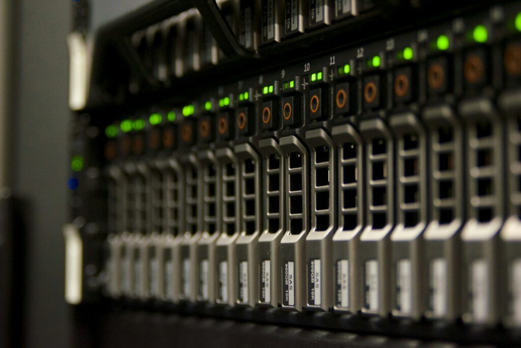 Row of server drives in a data center