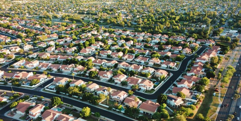 Aerial view of tree-lined neighborhoods in Glendale, Arizona