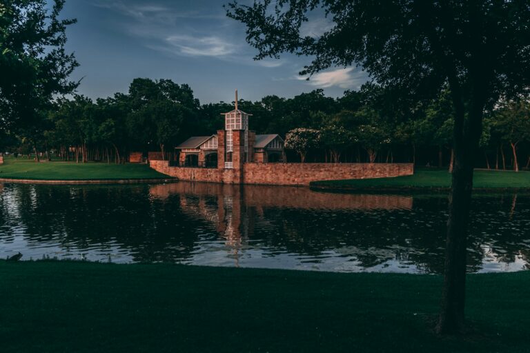 Pond and pavilion at Centennial Park in Irving, Texas