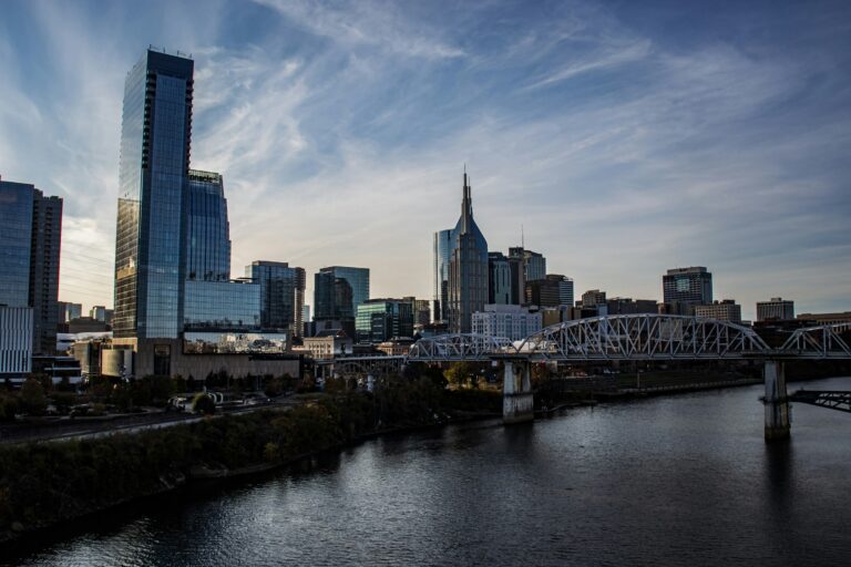 Nashville skyline and pedestrian bridge over the Cumberland River