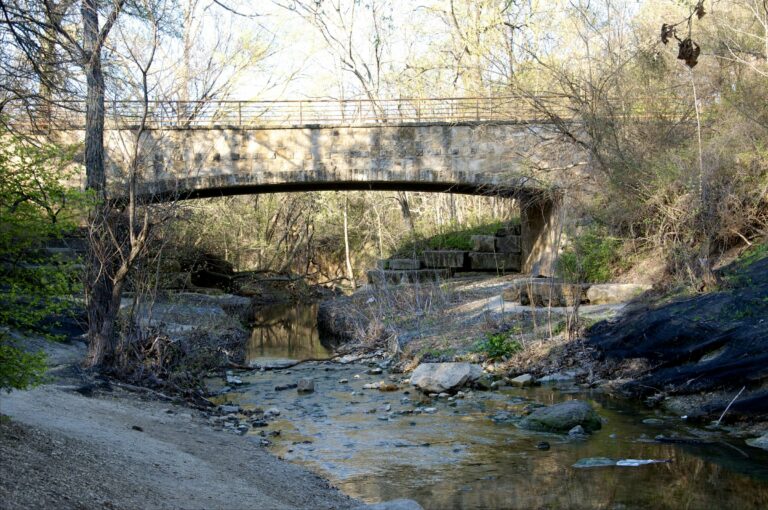 Creek and footbridge at Arbor Hills Nature Preserve in Plano, near Frisco, Texas
