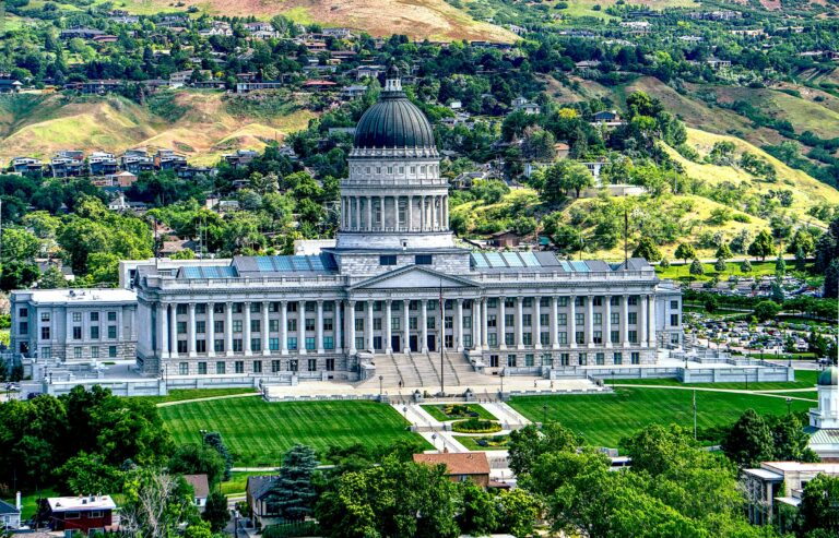 Utah State Capitol on a green hillside in Salt Lake City