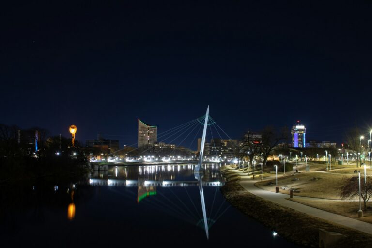 Wichita, Kansas skyline and river at night